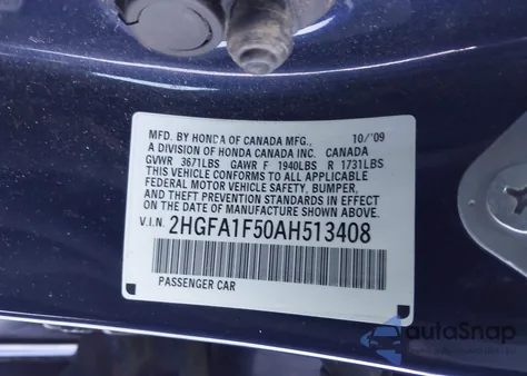 2010 Honda Civic Lx z USA, uszkodzony, nr VIN 2HGFA1F50AH513408